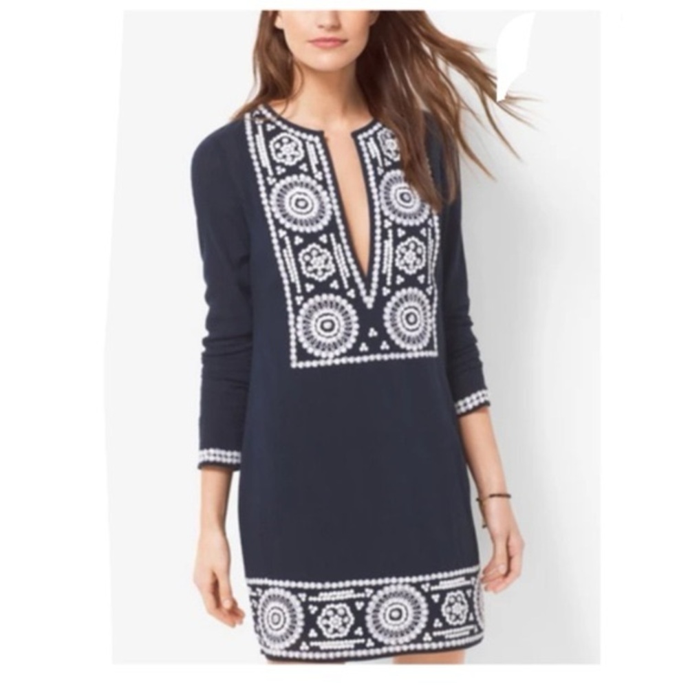 Michael Kors navy blue black and ivory Embroidered Top